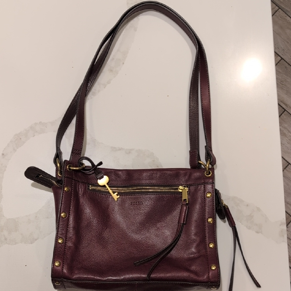 Fossil Plum Leather Crossbody Bag with Gold Hardware